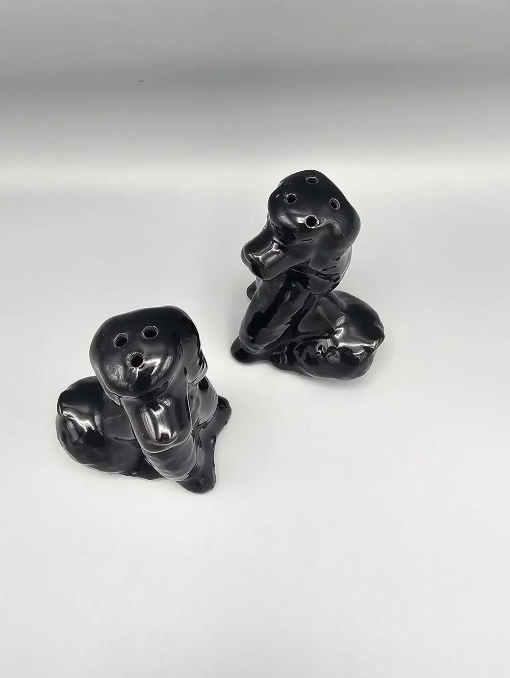 Black Ceramic Poodle Salt and Pepper Shakers
